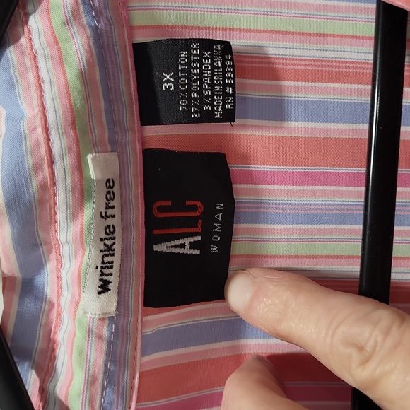 ALC WOMAN WRINKLE FREE SHADES OF PINK & BLUE PIN STRIPE BUTTON UP SIZE 3X - Picture 5 of 5